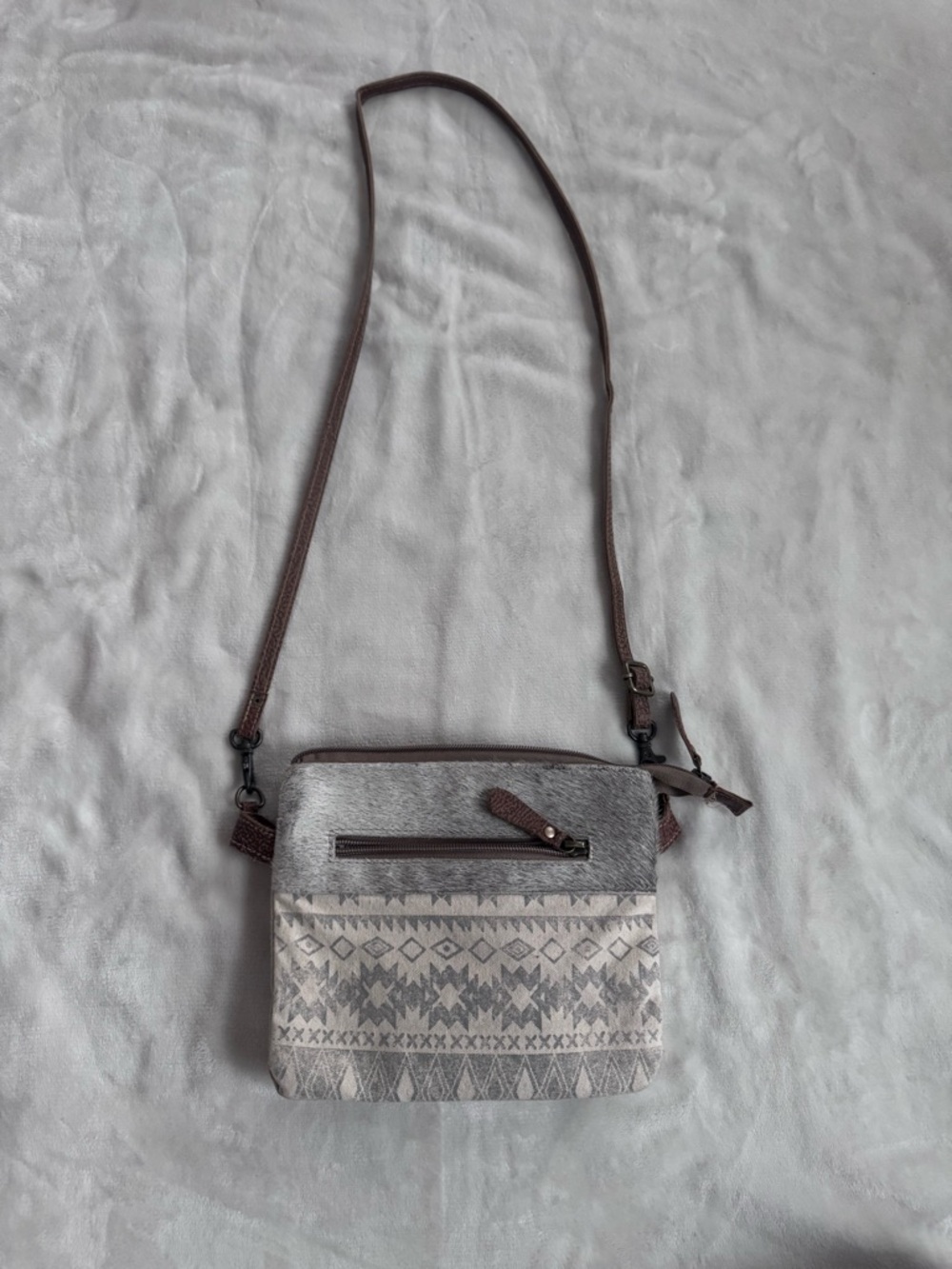 Myra Bag Gray and Brown Patterned Crossbody